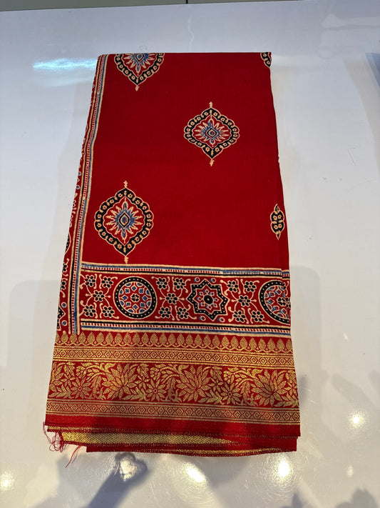 Dola Silk Saree with ajrakh hand block print