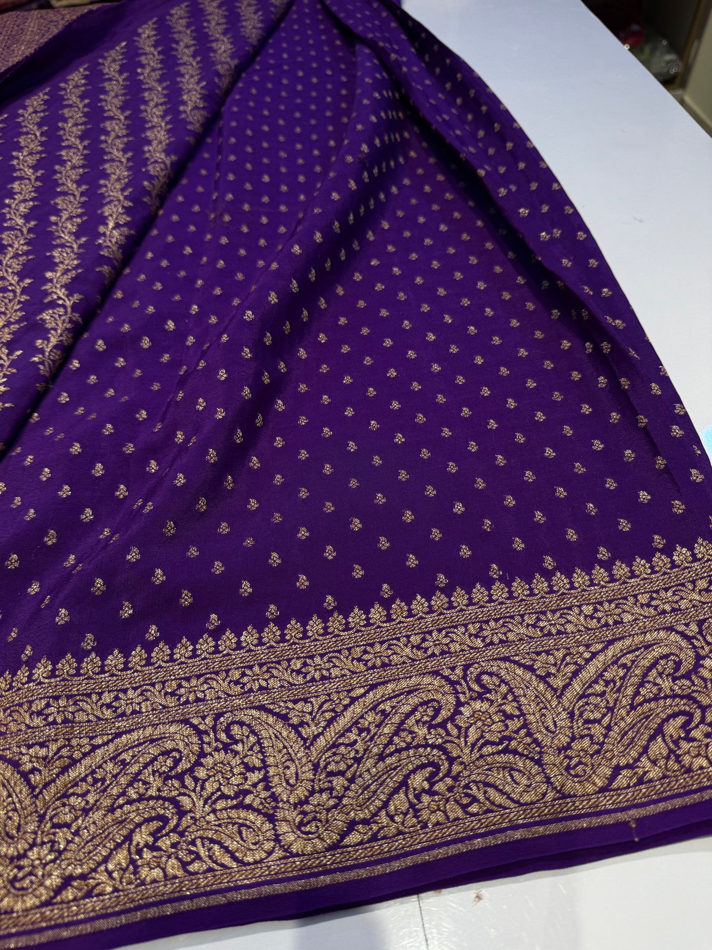 Purple pure crepe Banarasi saree(pure111)