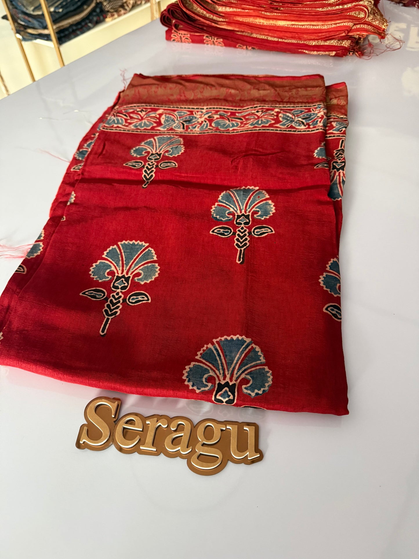 Ajrakh Dola Silk Saree