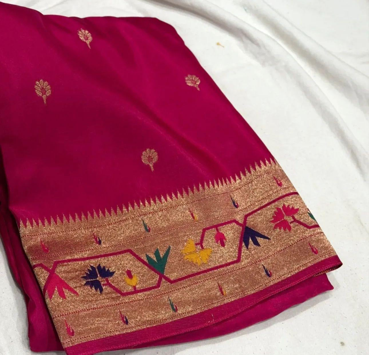 Pink dola silk saree with paithani border.