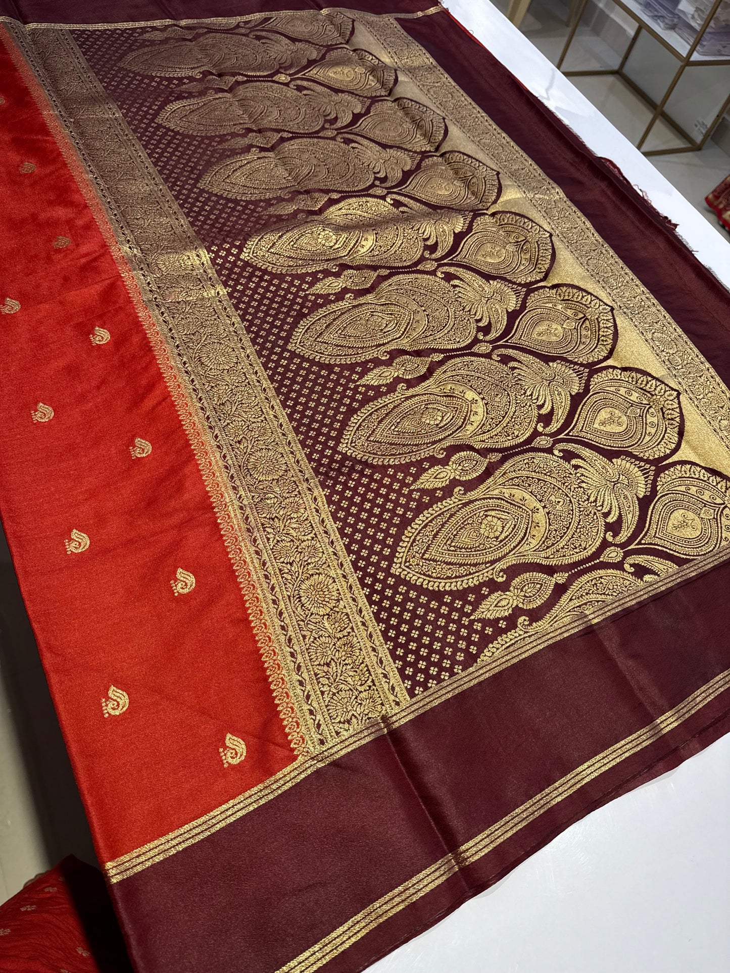 Rust orange with brown Gajji silk saree