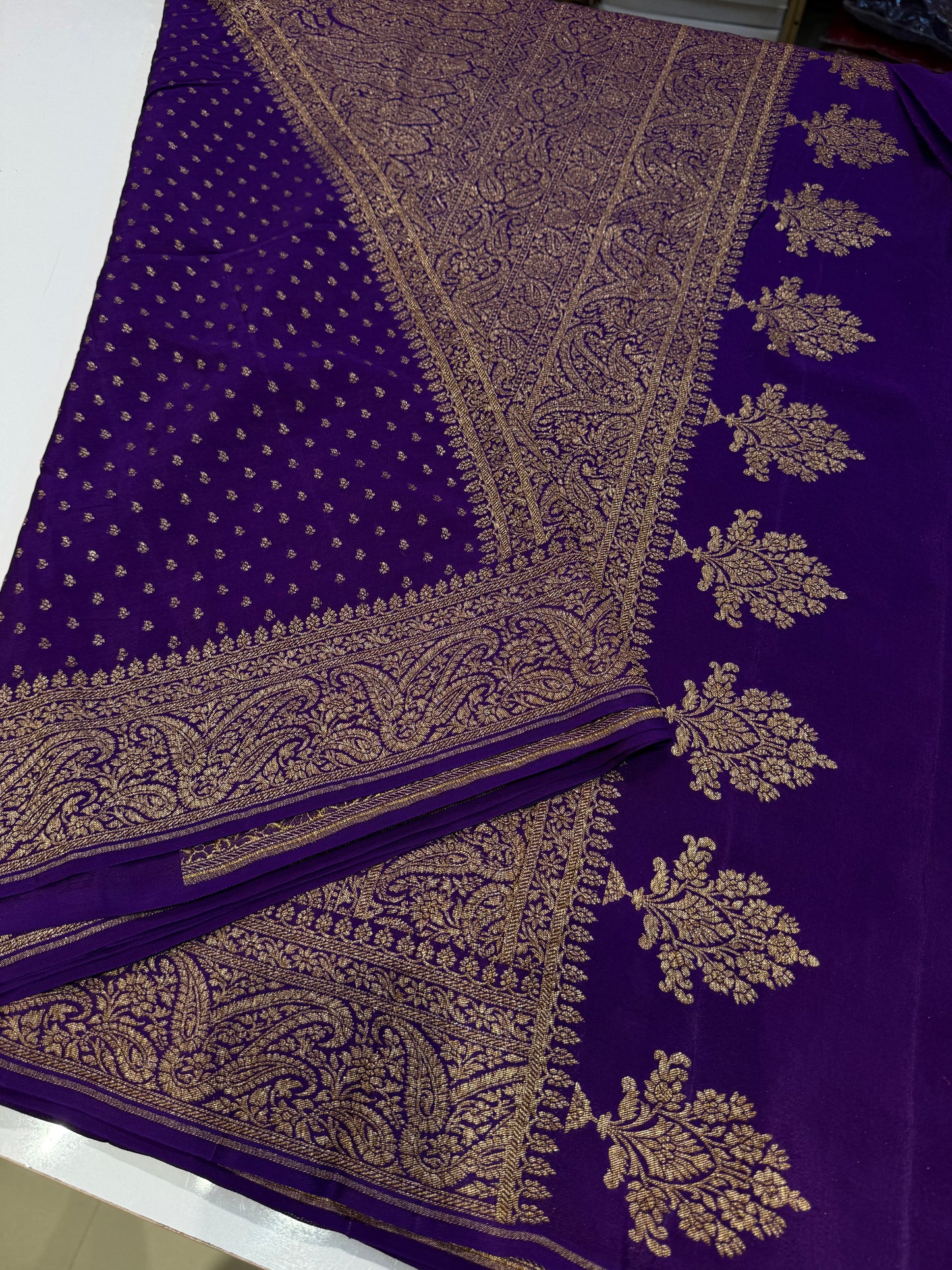 Purple pure crepe Banarasi saree(pure111)