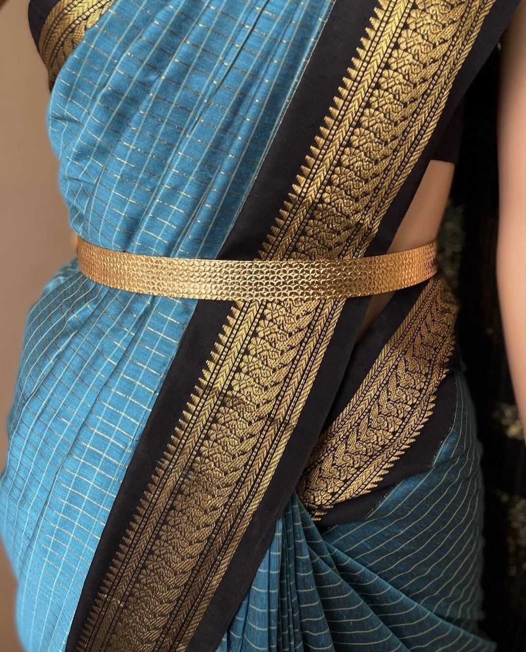 Sky blue cotton silk saree