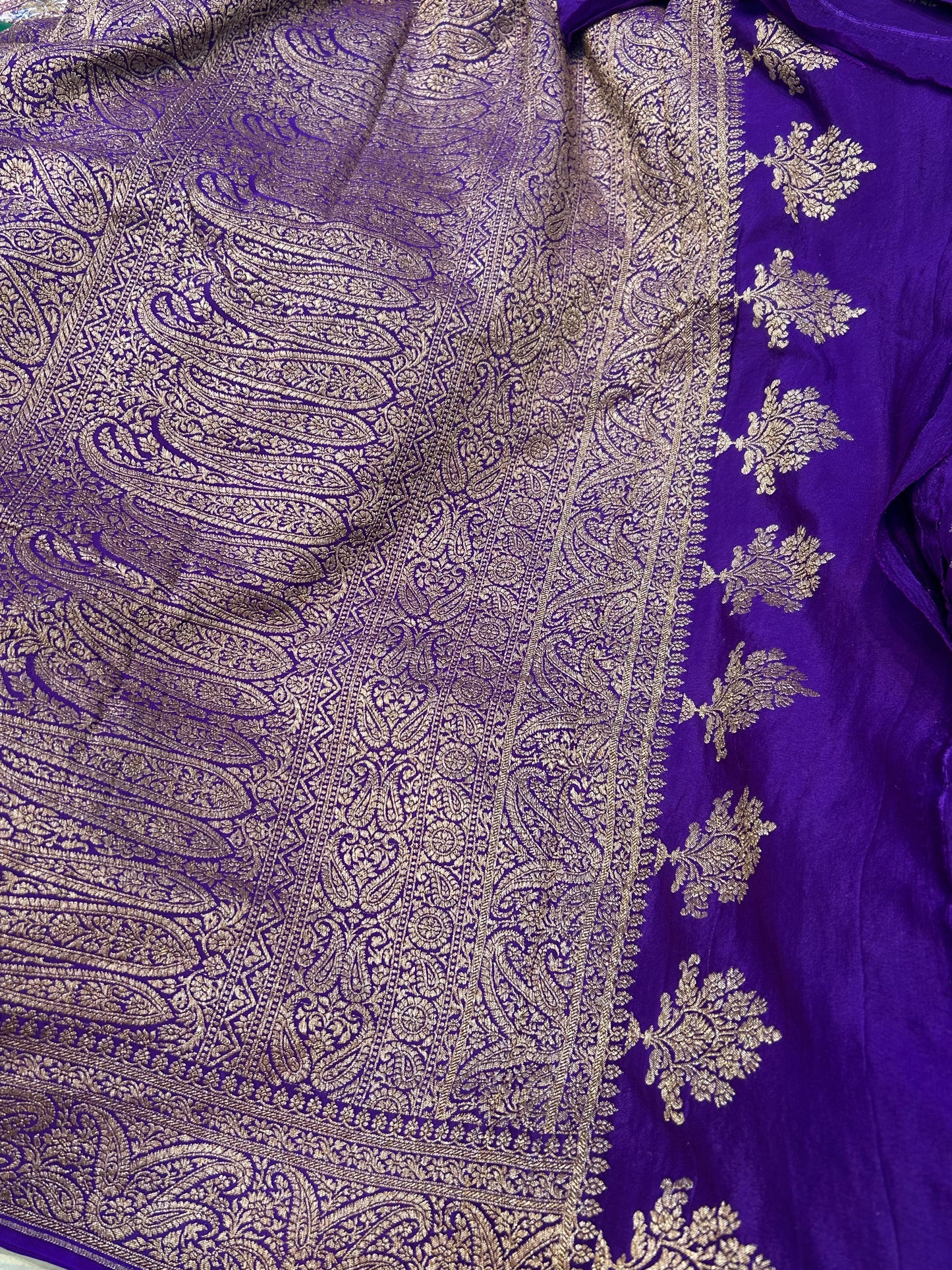Purple pure crepe Banarasi saree