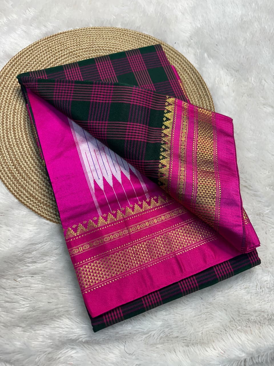 Traditional pure cotton and pure silk pallu saree