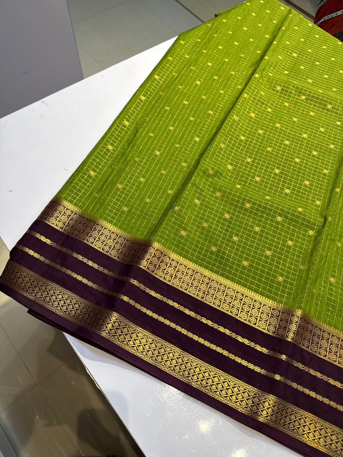 Parrot green with deep purple premium semi crepe silk saree(SBSG90)