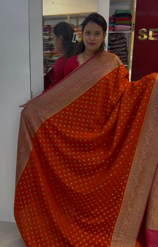 Orange with pink georgette saree(SBSS988)