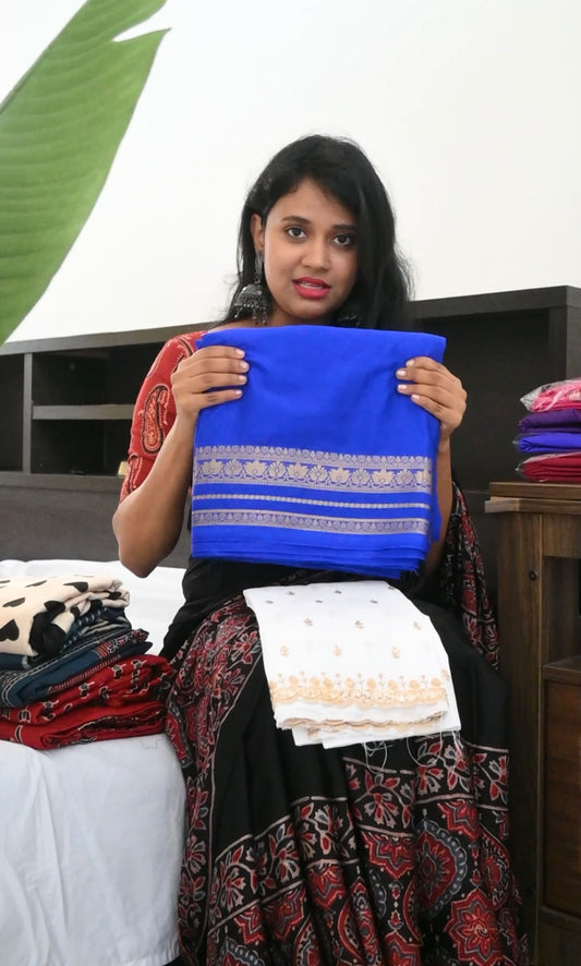 Blue Mysore semi crepe silk saree