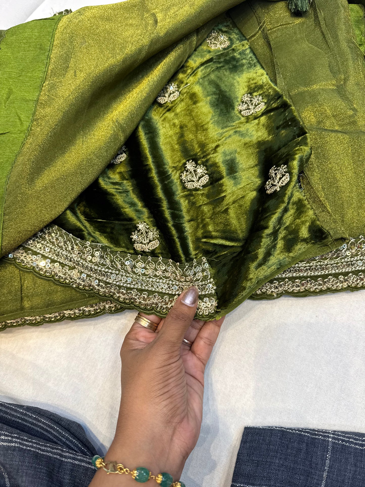 Green Sabyasachi inspired premium crepe silk saree