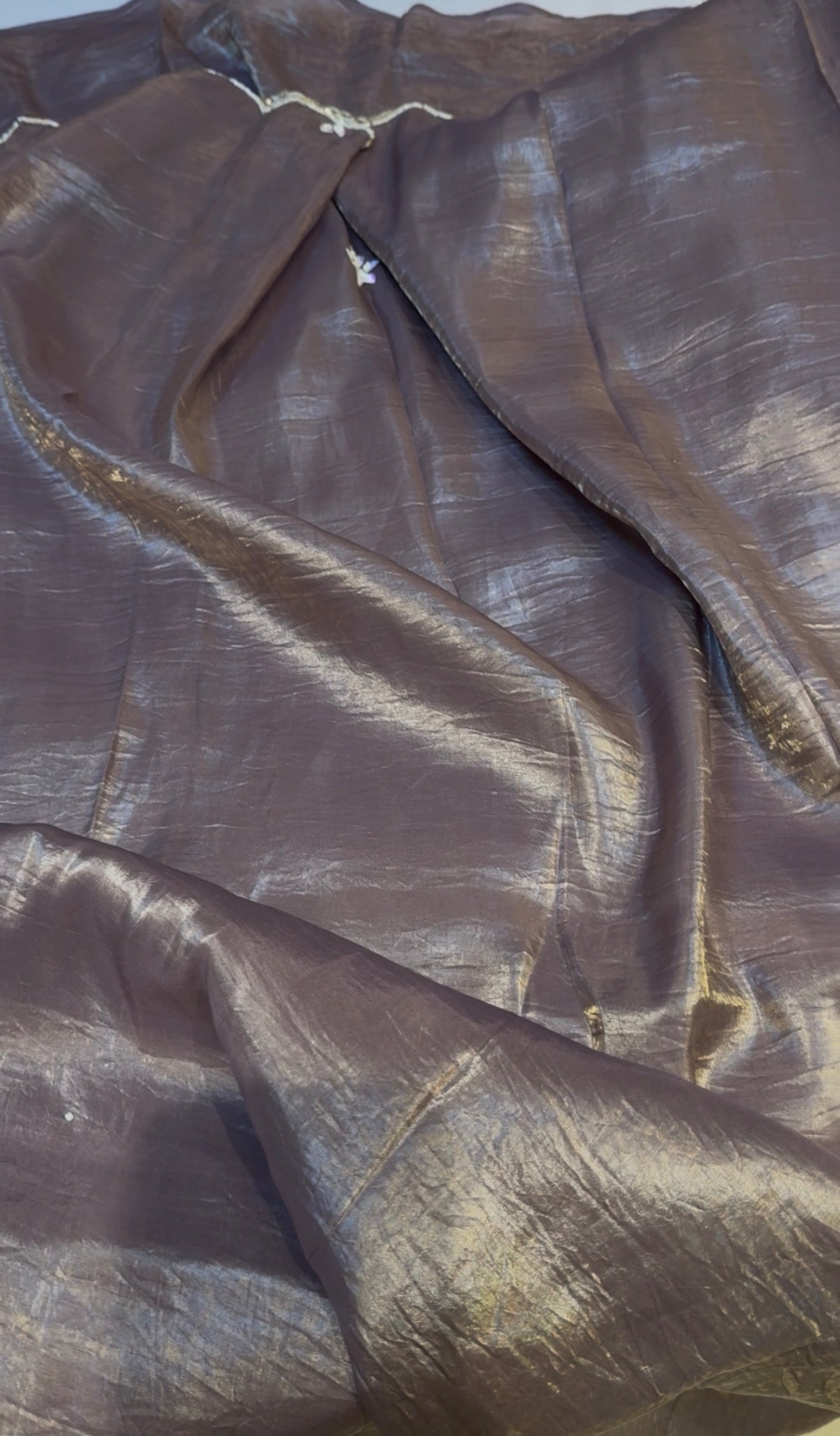 Patch hand work fluid organza saree