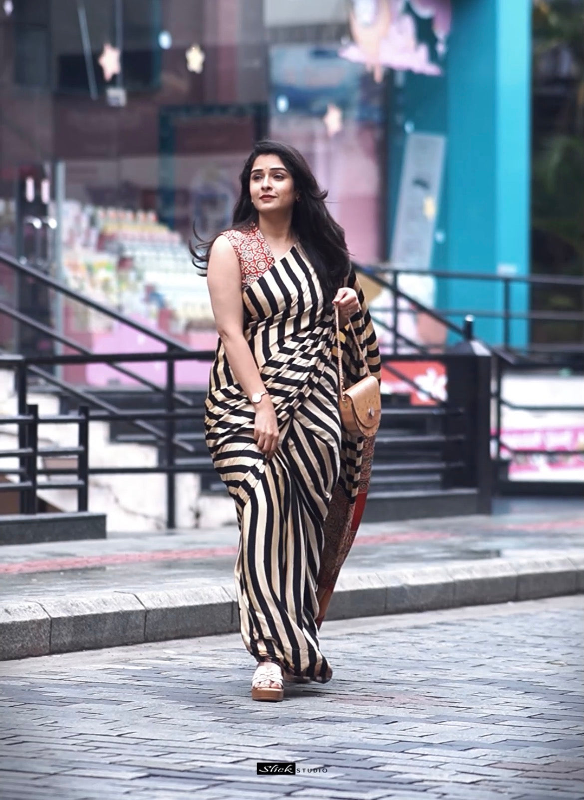 Supritha Pure modal silk saree in black and white stripes