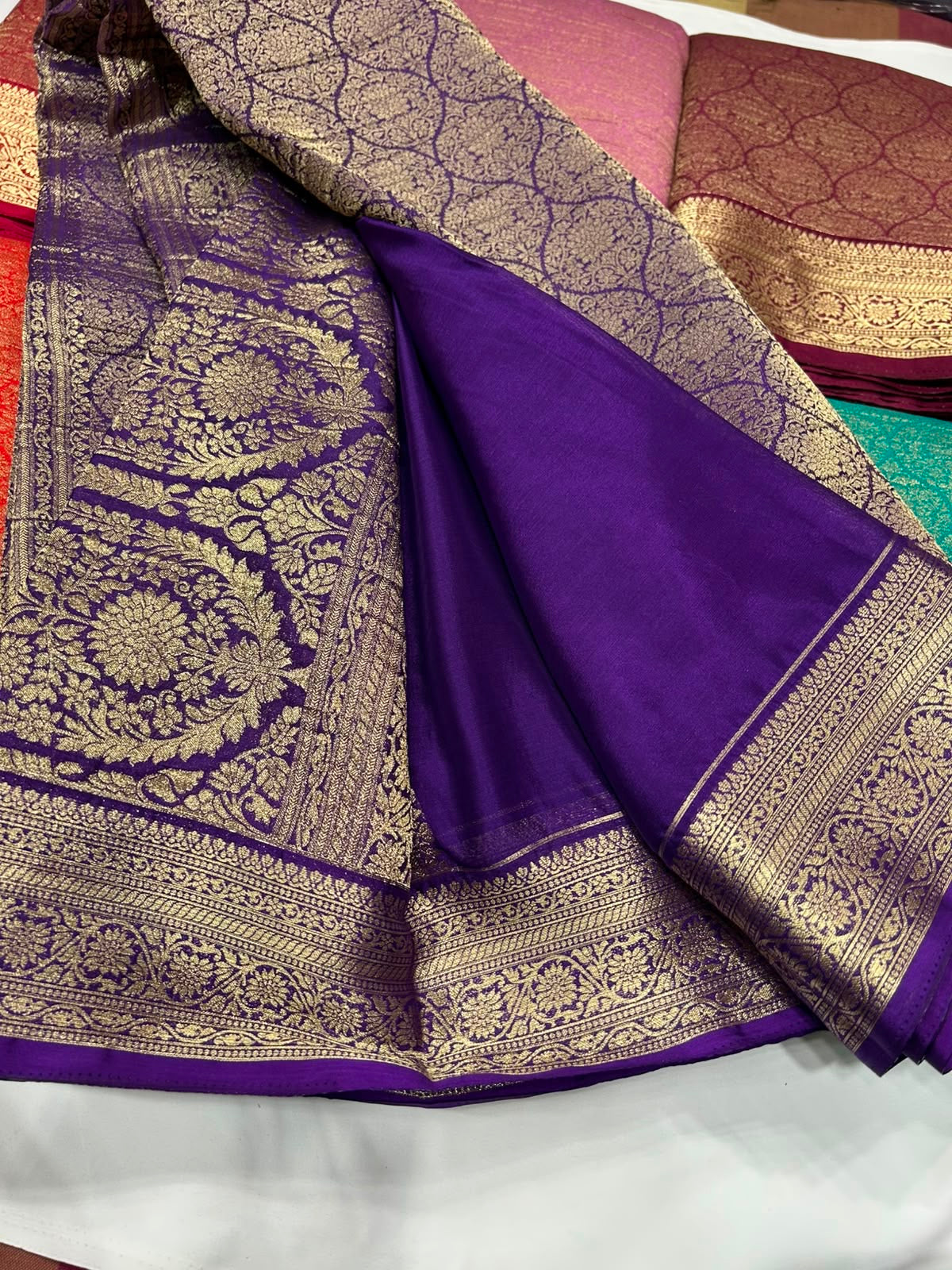Purple premium wrinkle Chinnon brocade saree (SSW3400)