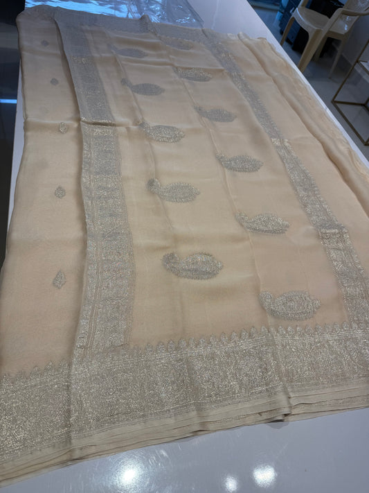 Ivory Pure chiffon Banarasi sarees