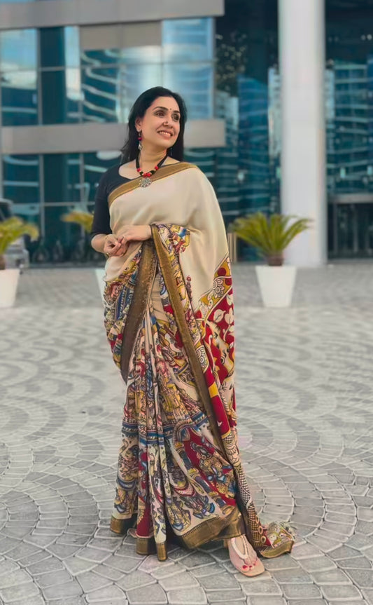Anu Prabhakar Kalamkari Chennur Silk Saree with Nizam border saree