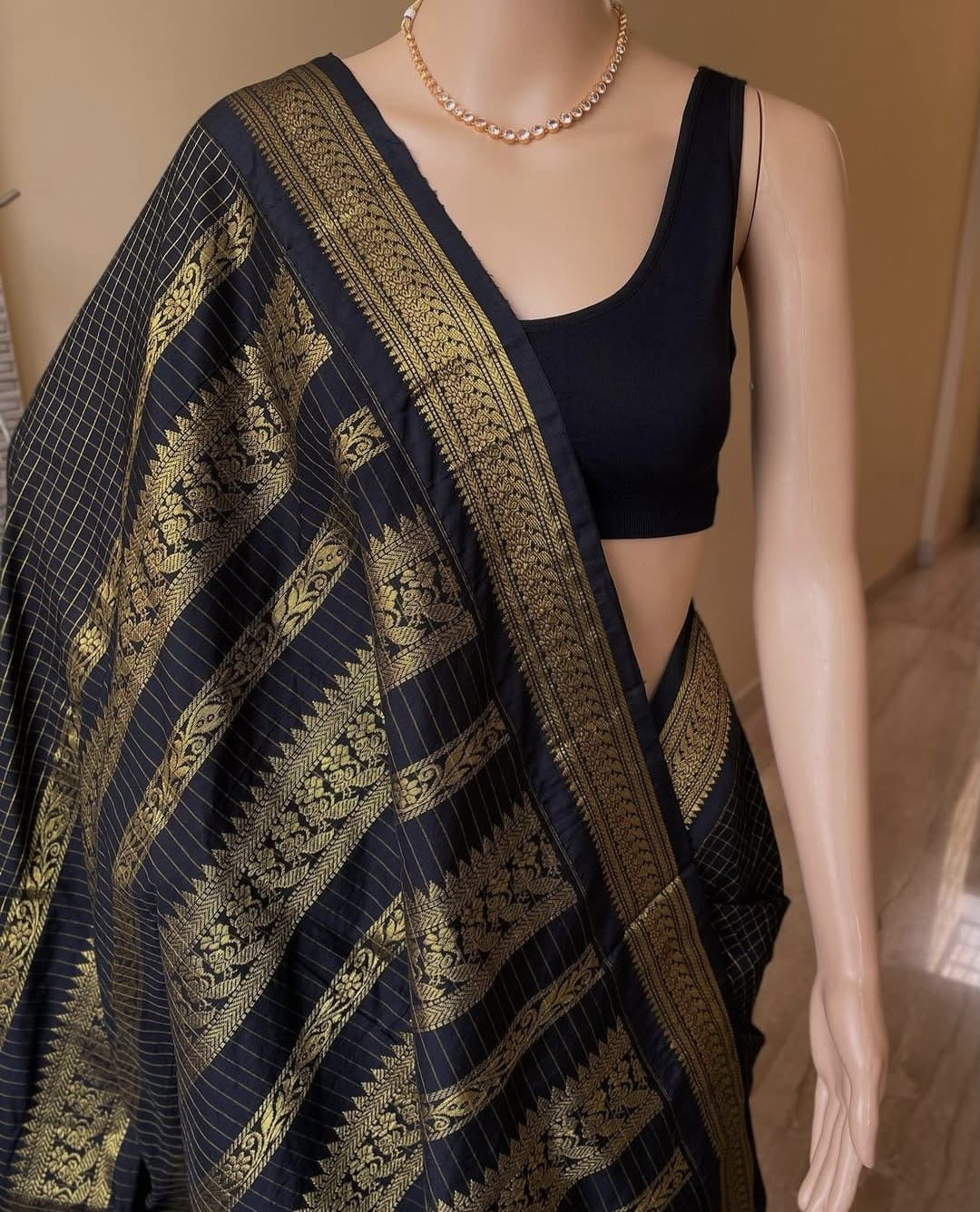 Black Cotton silk saree