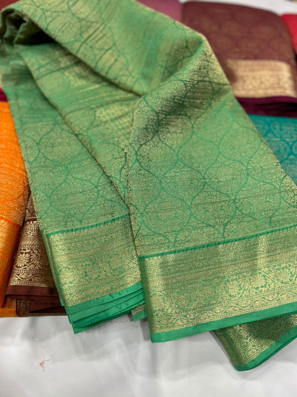 Premium wrinkle Chinnon brocade saree
