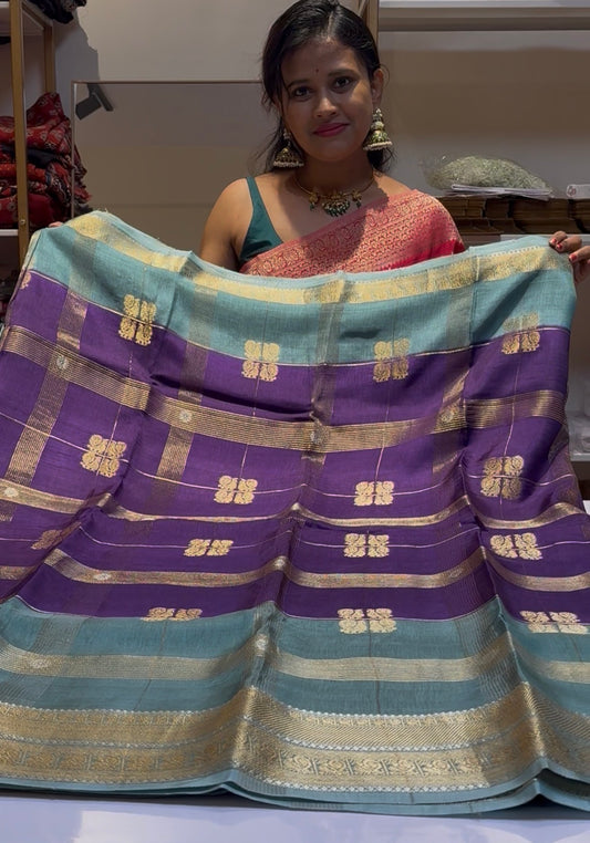 Purple with ice blue premium crepe silk saree