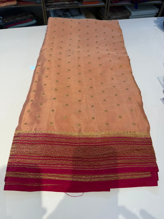 Peach with pink pure crepe Banarasi saree