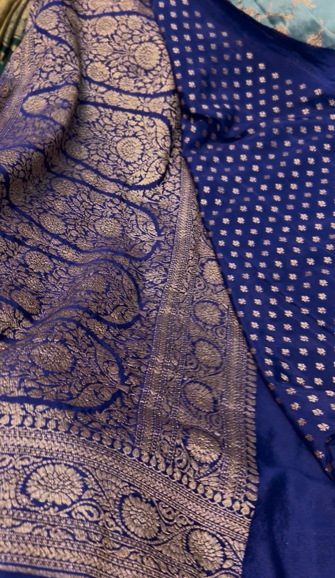 Blue pure crepe Banarasi saree(pure105)