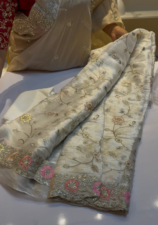 Floral White Soft Organza Saree