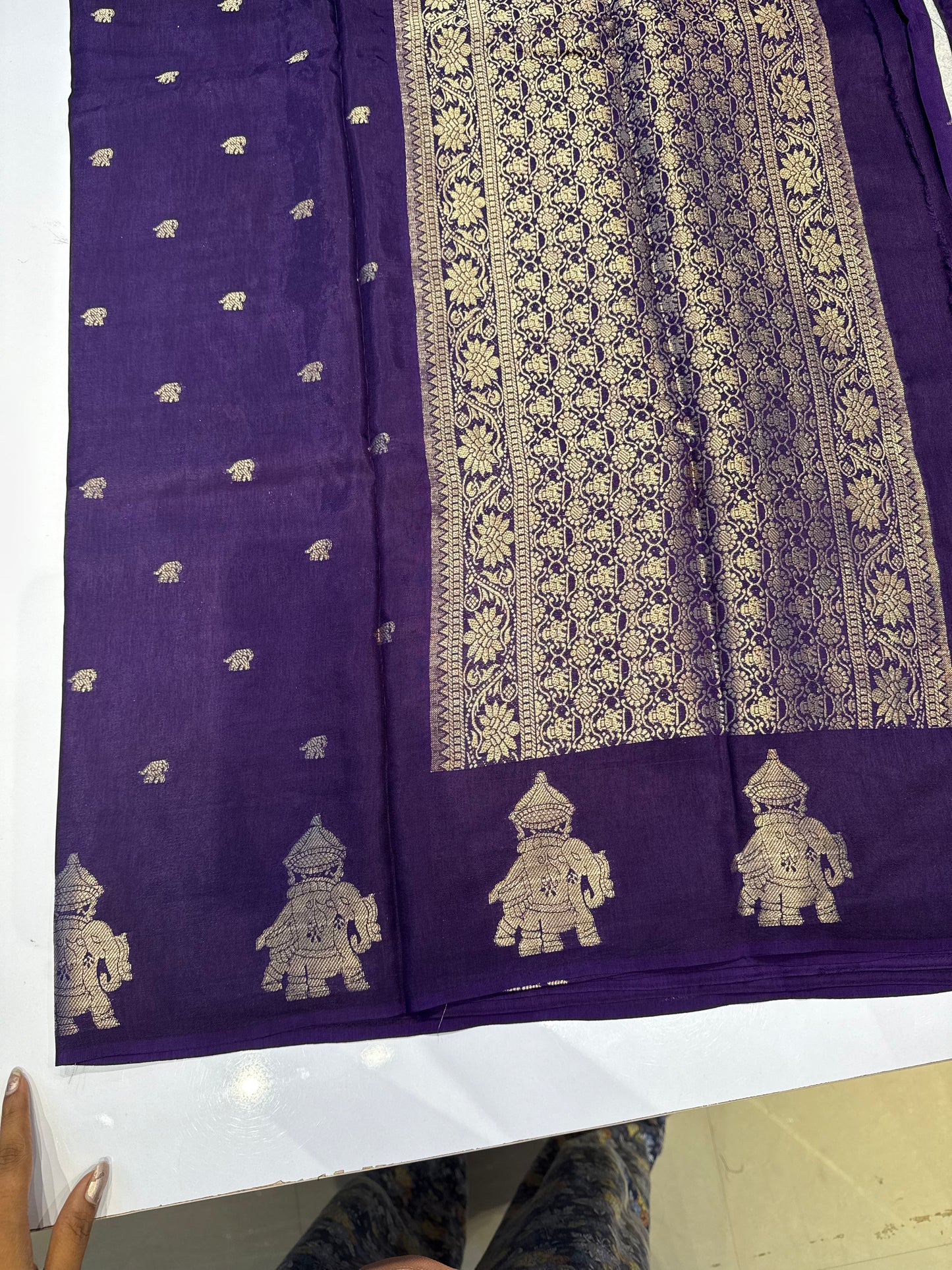 Purple viscose saree with elephant buttas