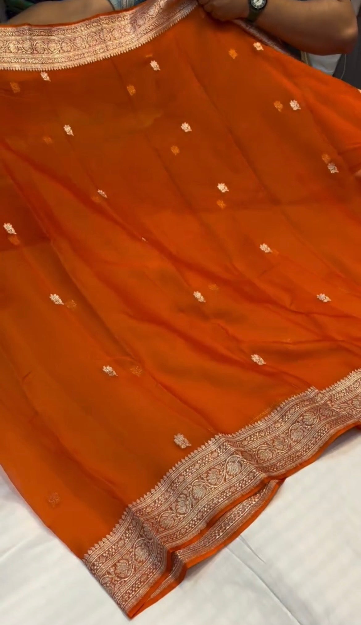 Orange Pure chiffon Banarasi sarees