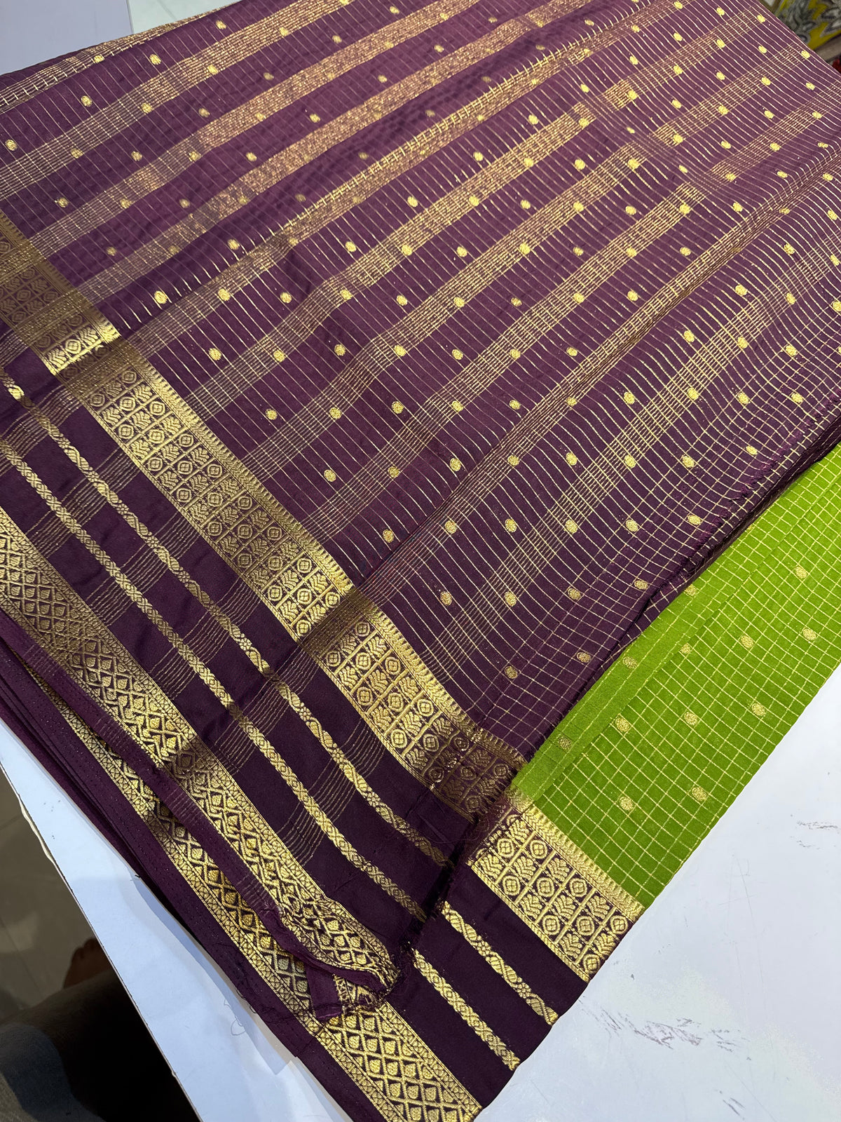Parrot green with deep purple premium semi crepe silk saree(SBSG90)