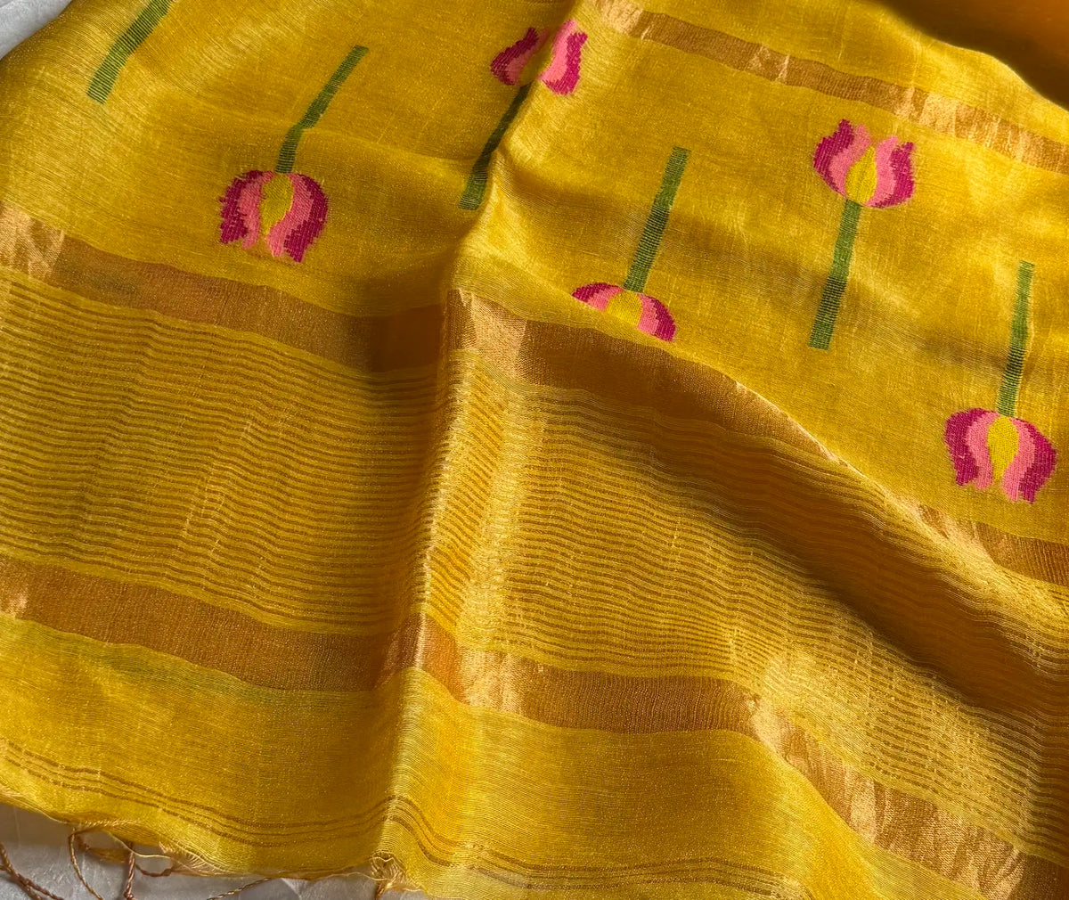 Yellow Pure linen by linen silk jamdani saree(SUMMER5)