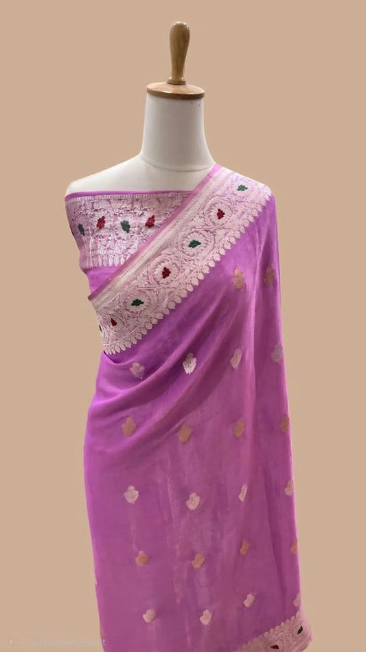 Banarasi pure tissue chiffon saree sliver zari saree