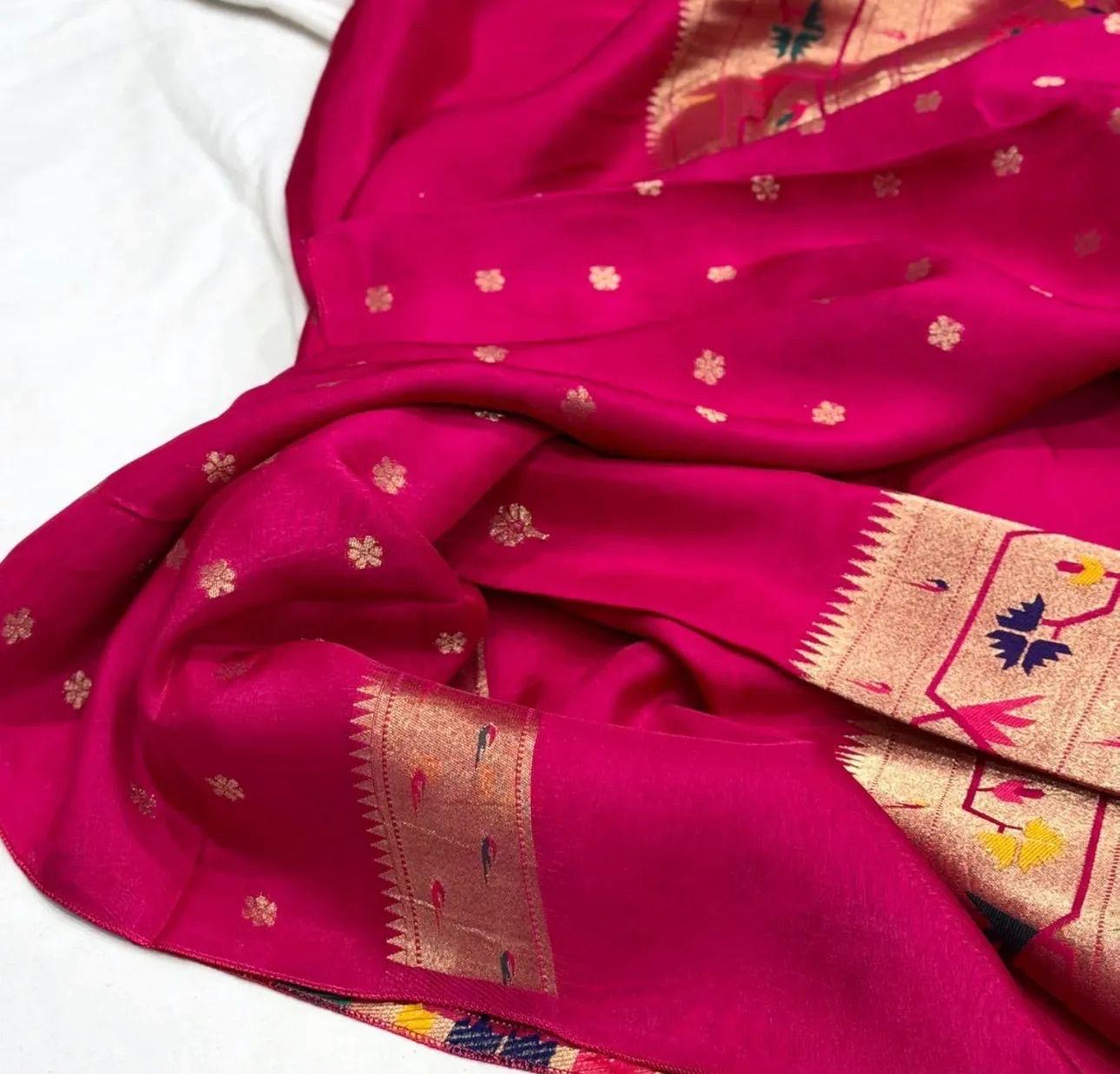 Pink dola silk saree with paithani border.