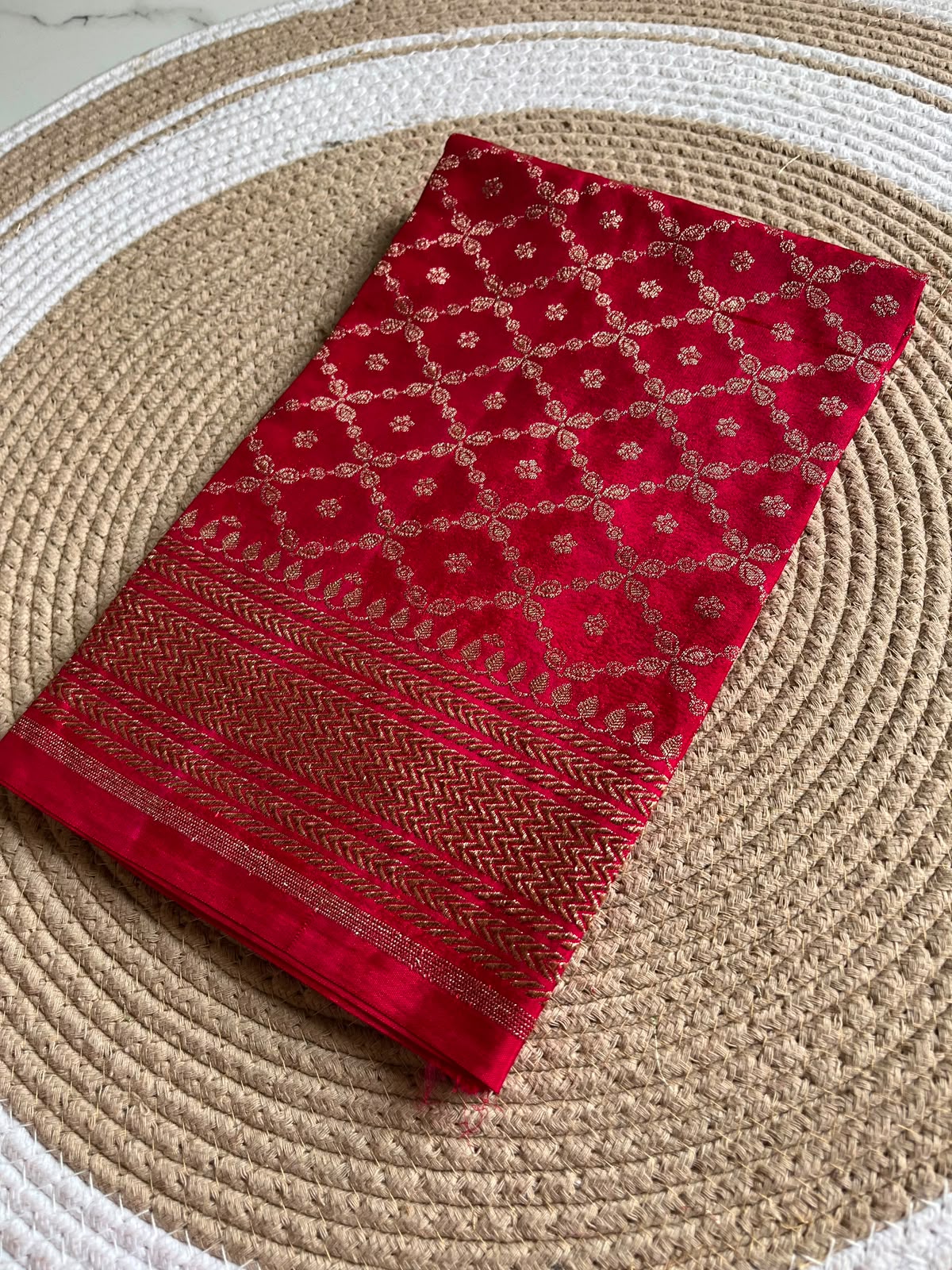 Red pure crepe chiffon Banarasi blouse piece 1 meter.