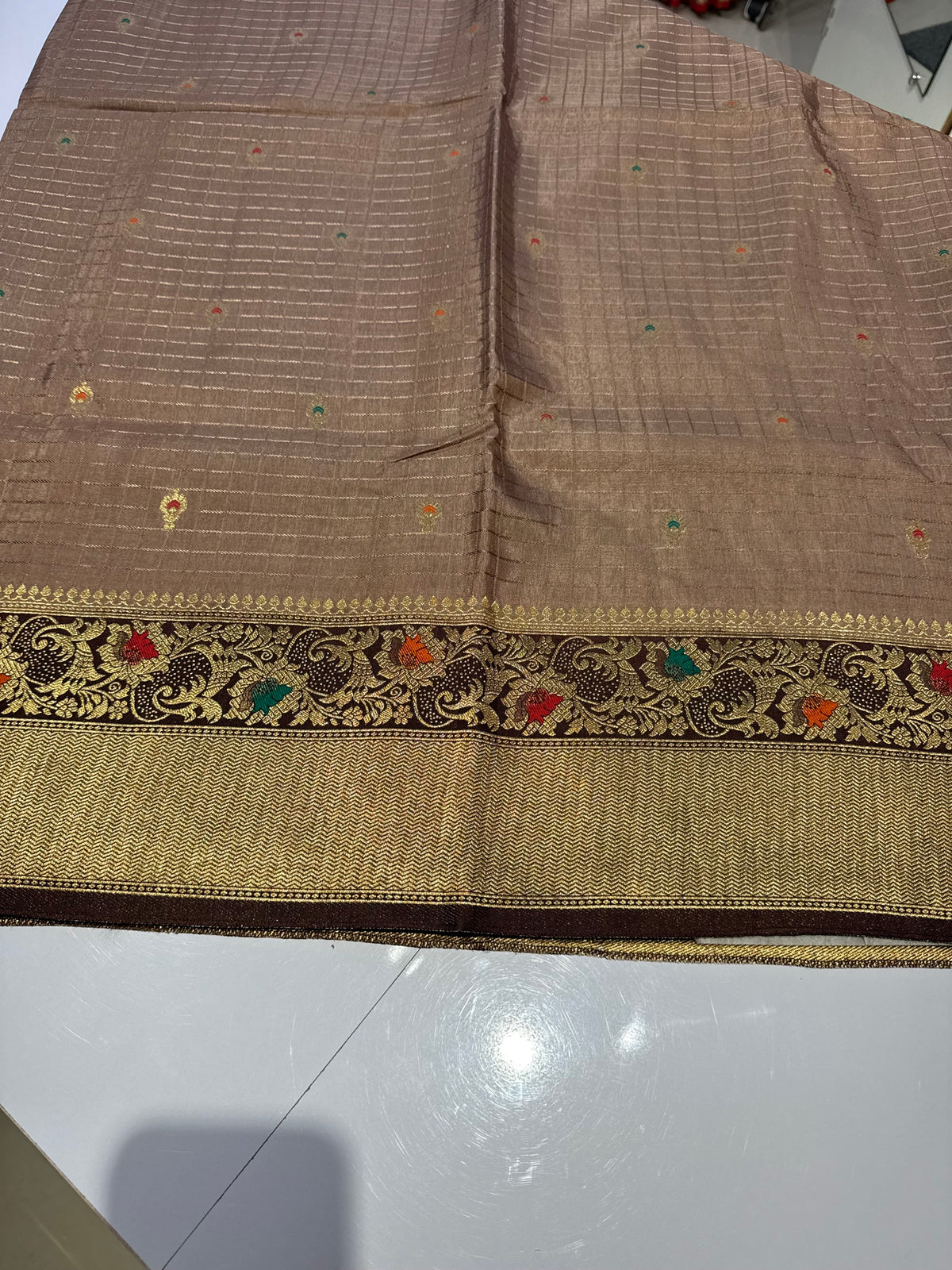 Brown meenakari work dola silk saree(meena01)
