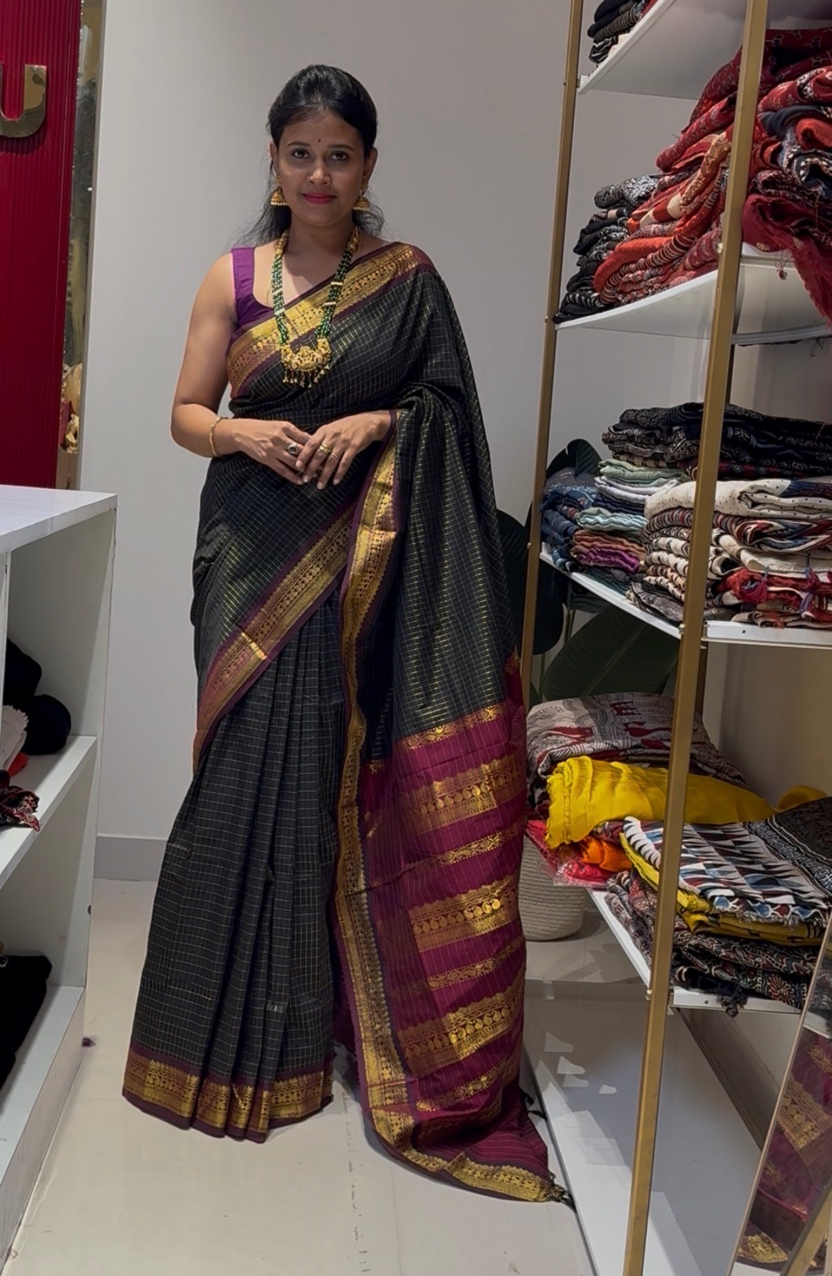 Black With Purple Madurai cotton silk saree