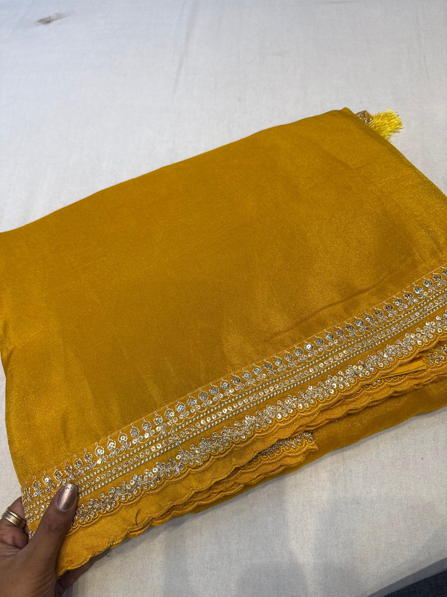 Yellow Sabyasachi inspired premium crepe silk saree
