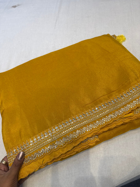 Yellow Sabyasachi inspired premium crepe silk saree