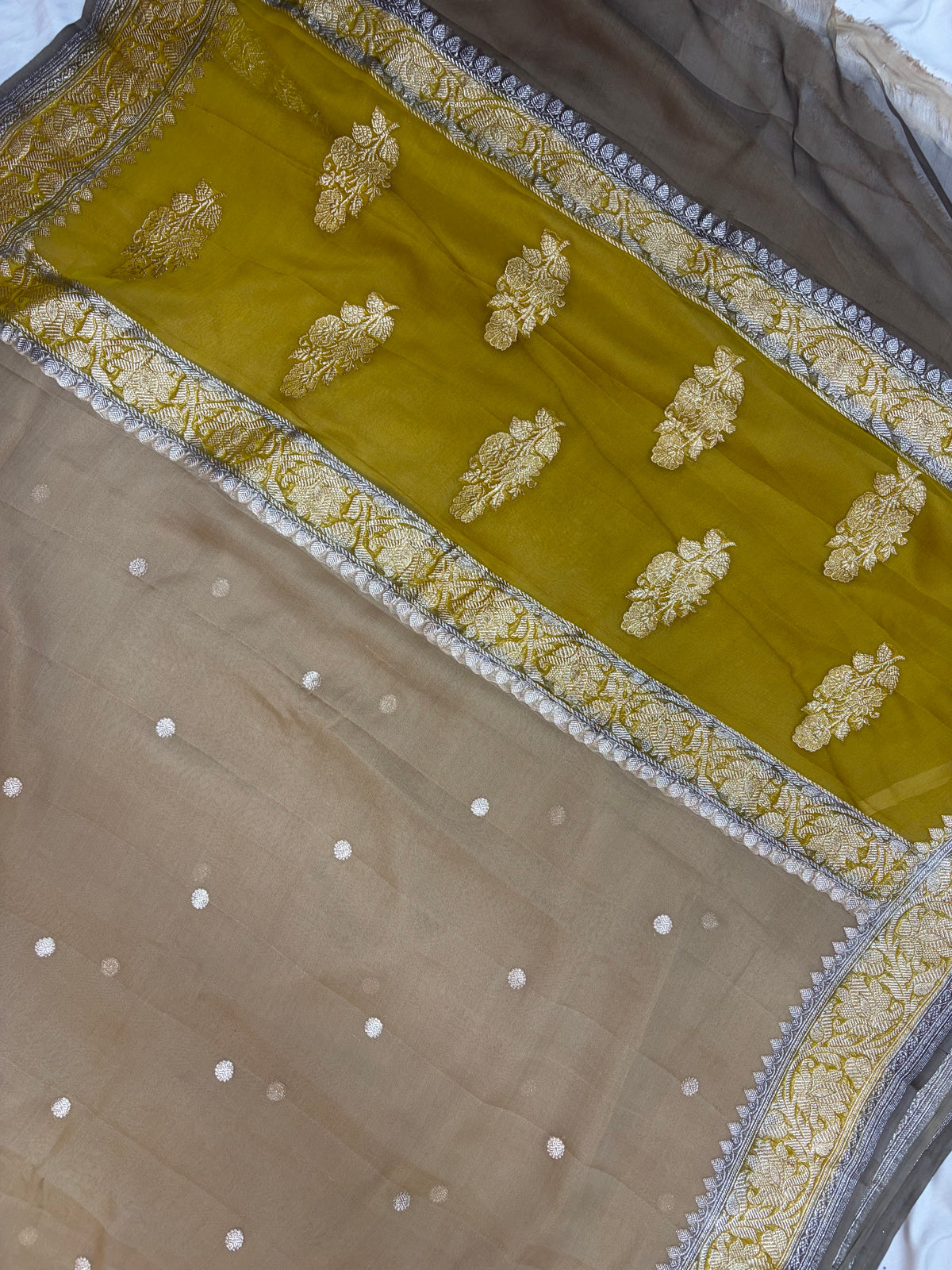 3D pastel brown Pure chiffon Banarasi sarees
