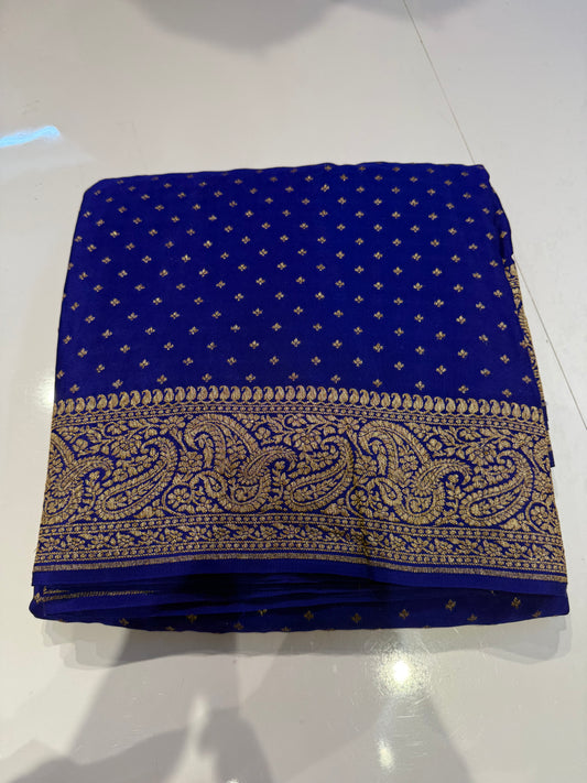Blue pure crepe Banarasi saree(SBSG900)