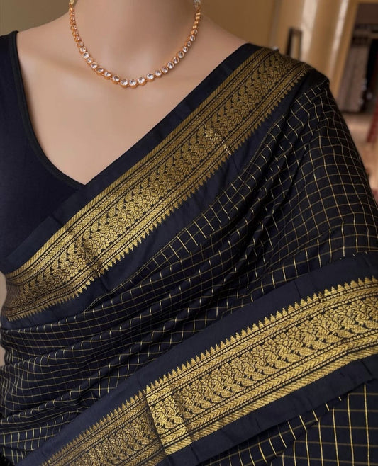 Black Cotton silk saree