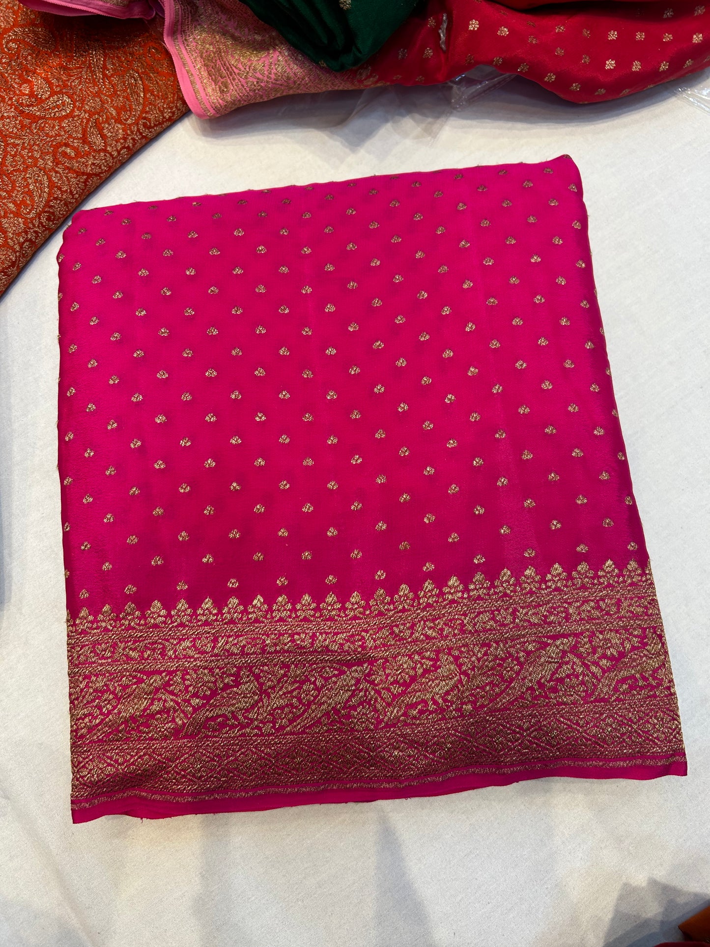Pink pure crepe Banarasi saree