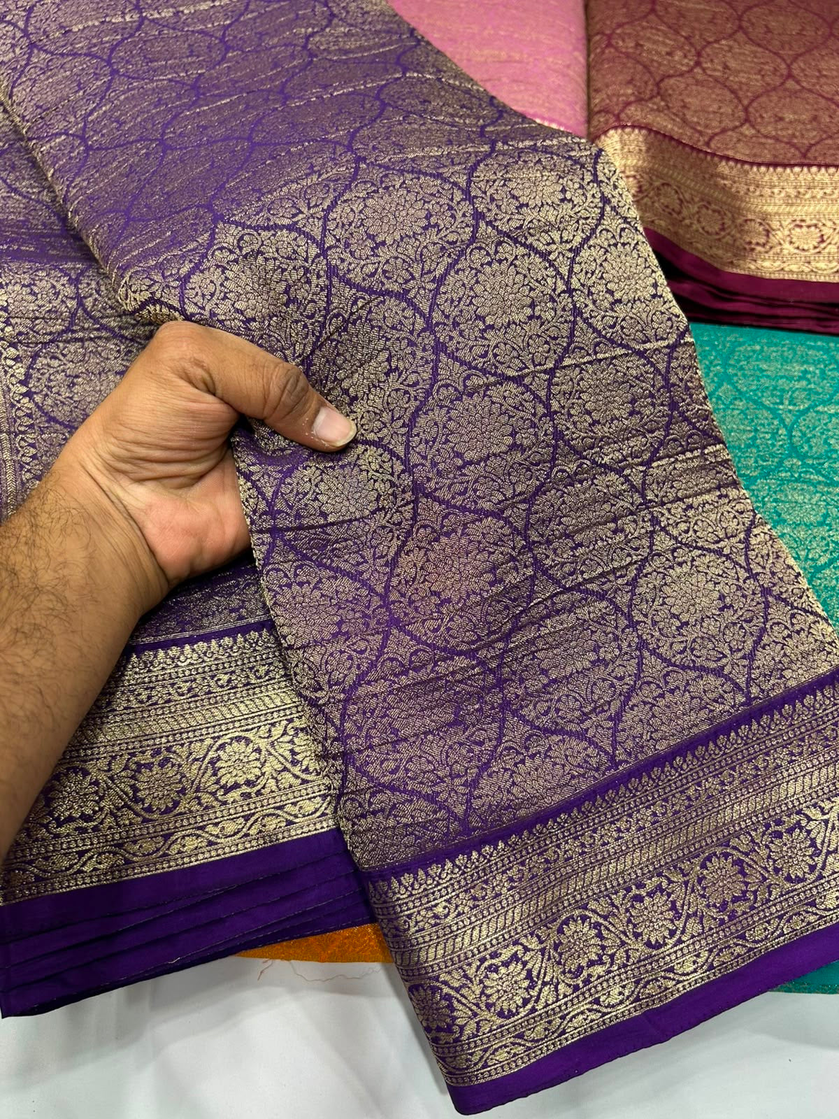 Purple premium wrinkle Chinnon brocade saree (SSW3400)