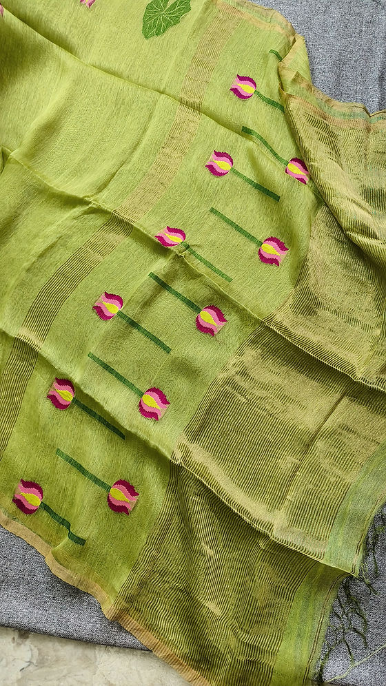 Pure linen by linen silk jamdani saree(SBSGLG05)