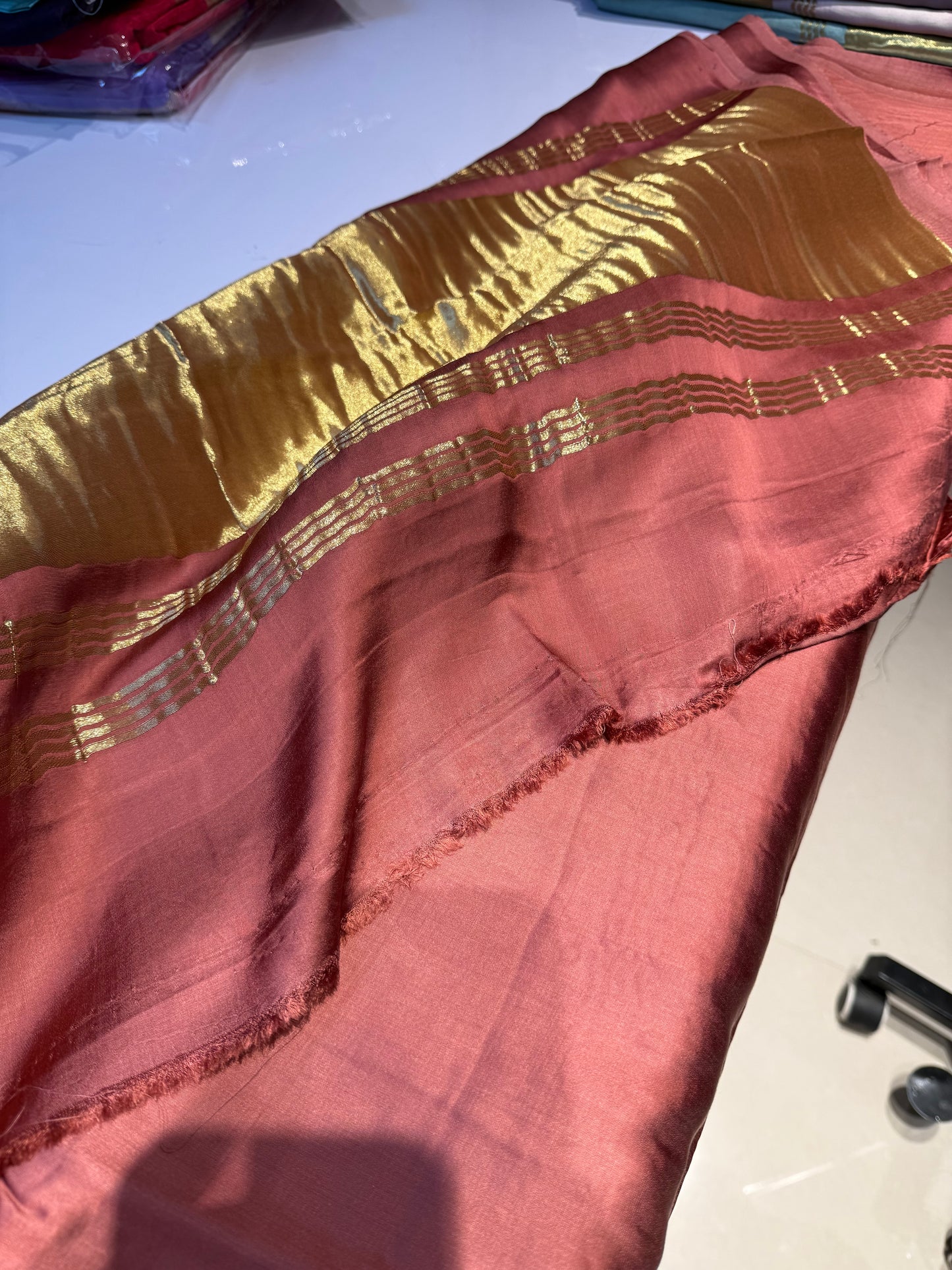 Peach pure plain modal silk saree with lagadi pallu