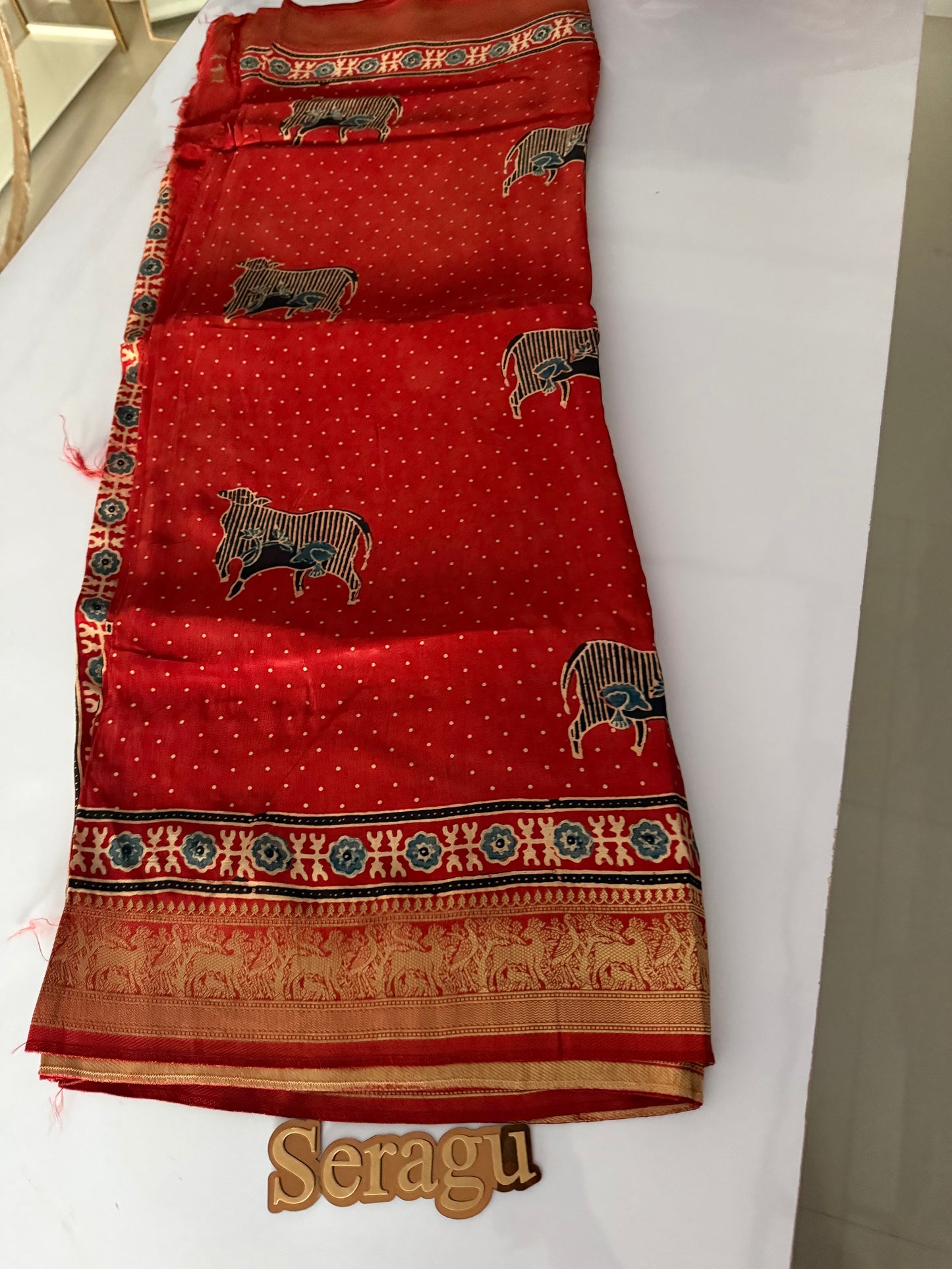 Ajrakh Dola Silk Saree
