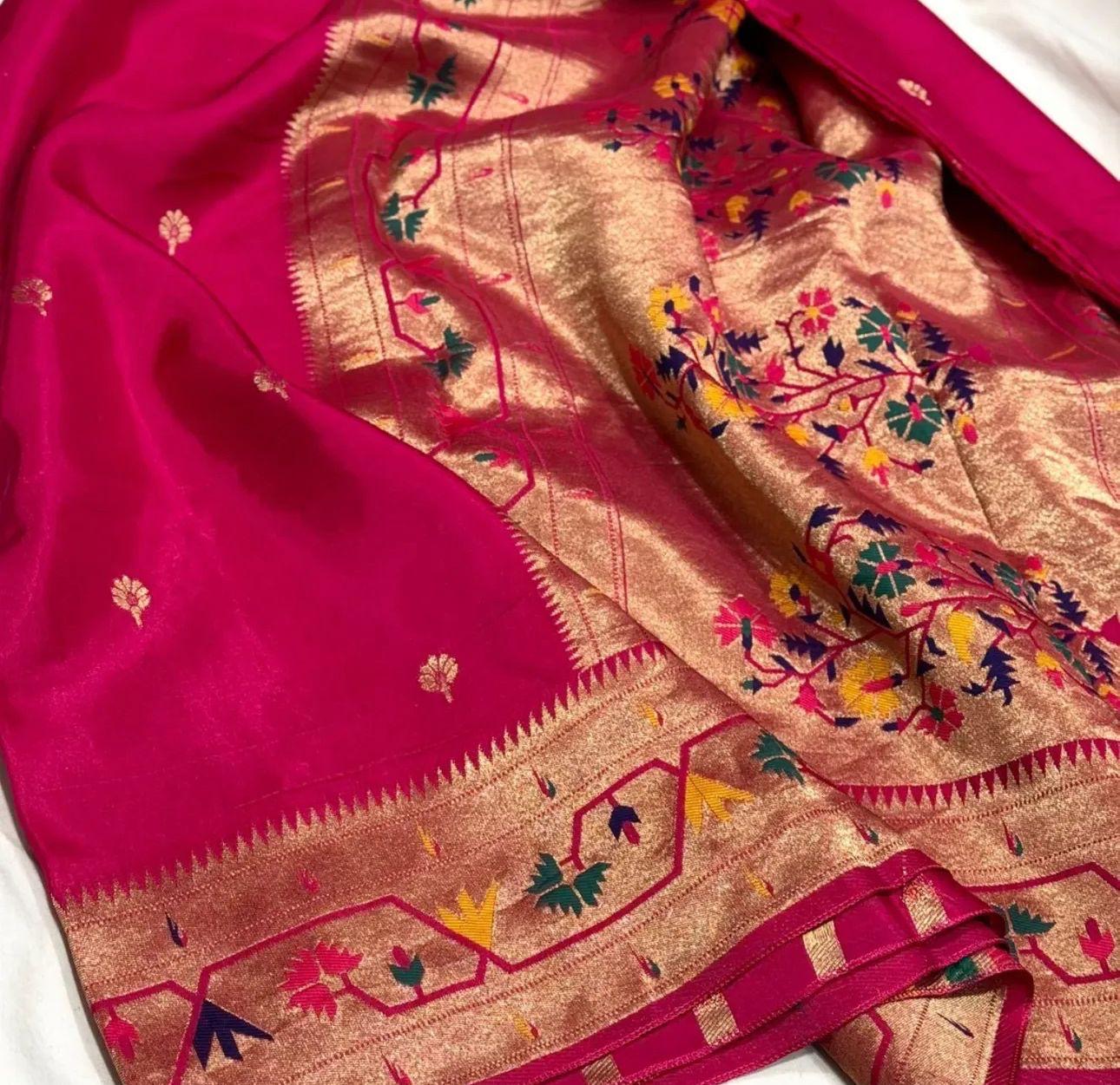Pink dola silk saree with paithani border.