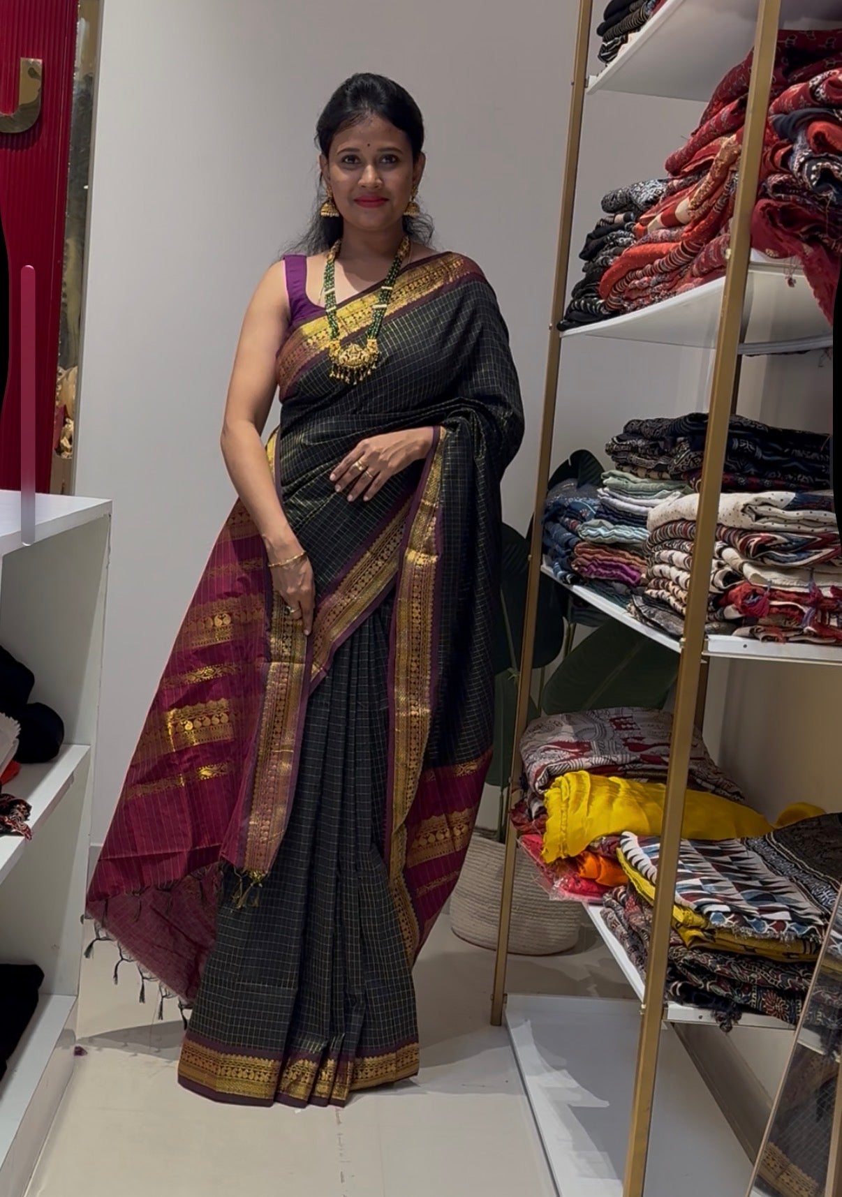 Black With Purple Madurai cotton silk saree