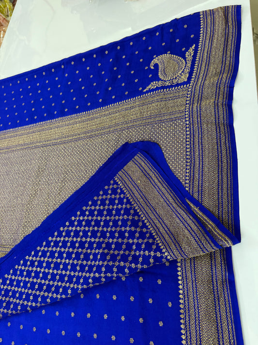 Royal blue pure crepe Banarasi saree