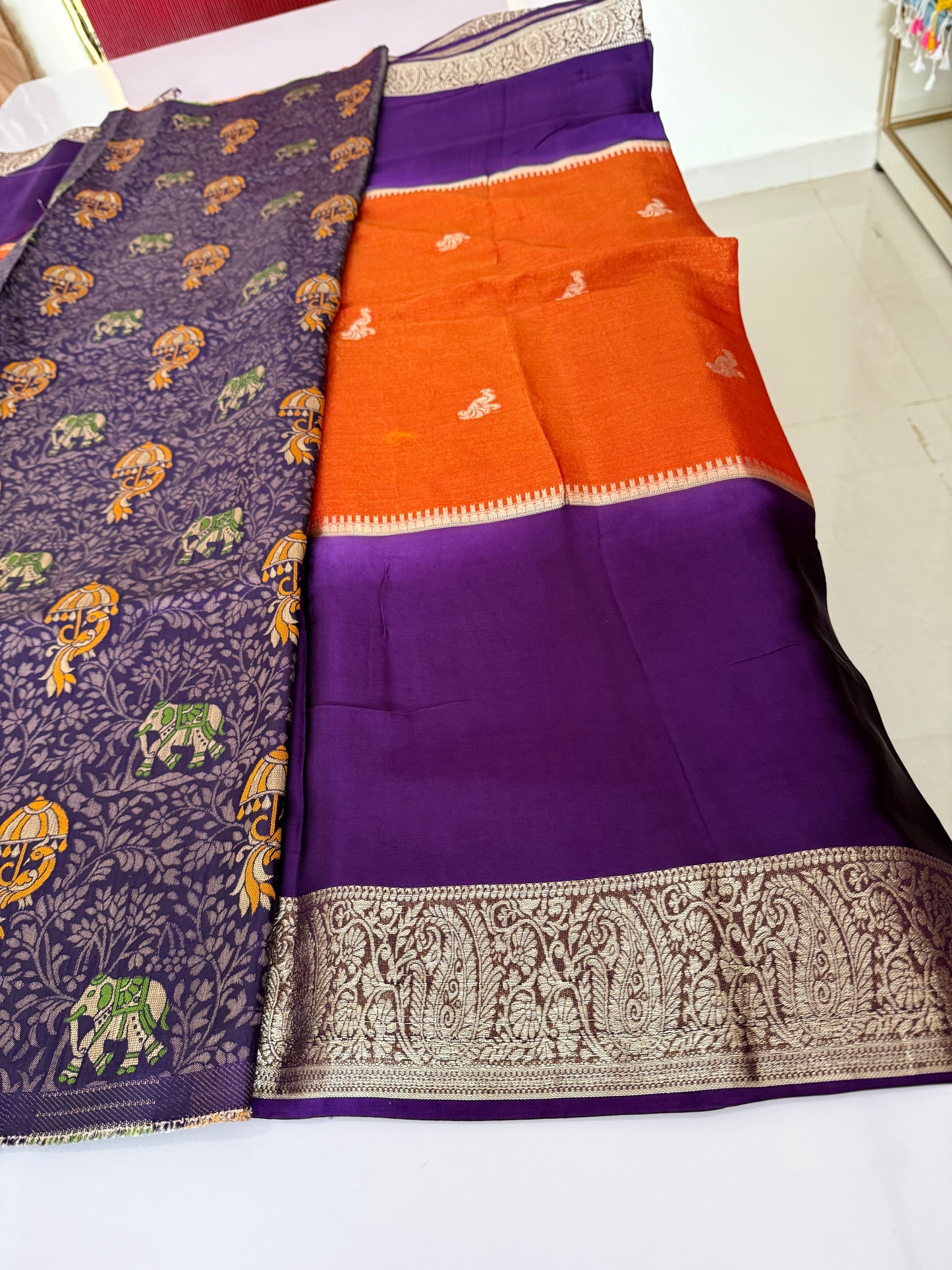 Purple with orange Premium viscose Saree