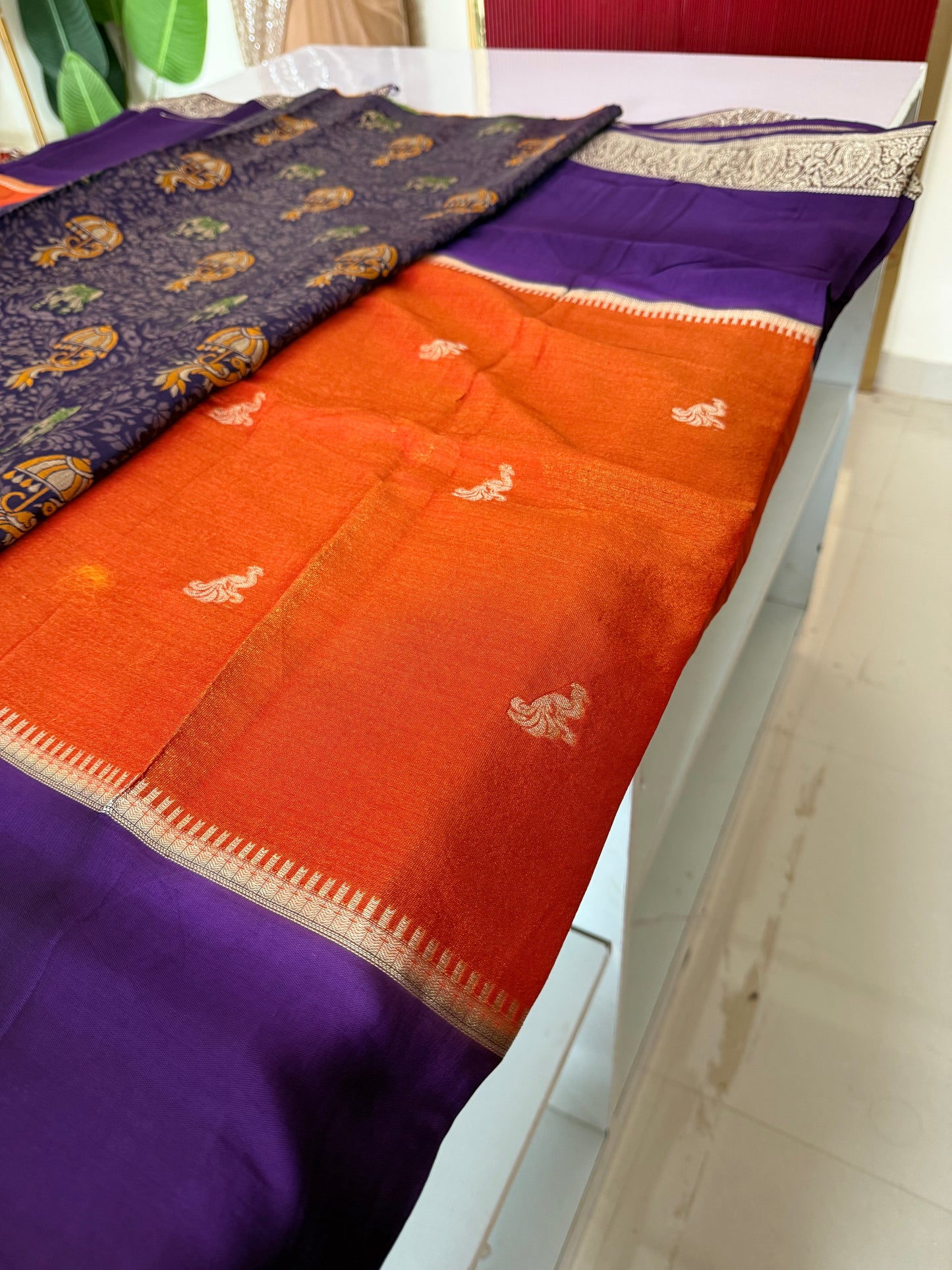 Purple with orange Premium viscose Saree