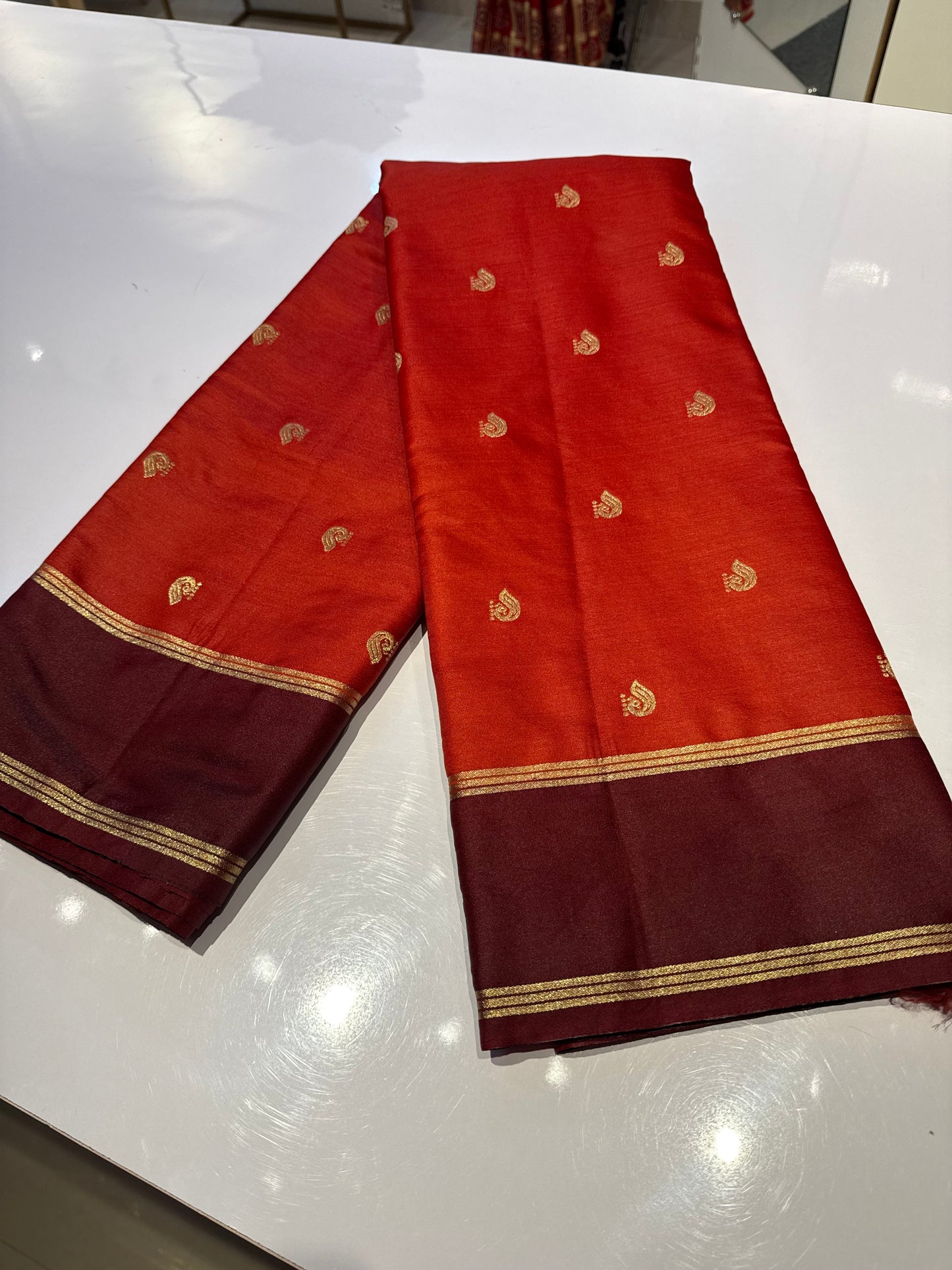 Rust orange with brown Gajji silk saree