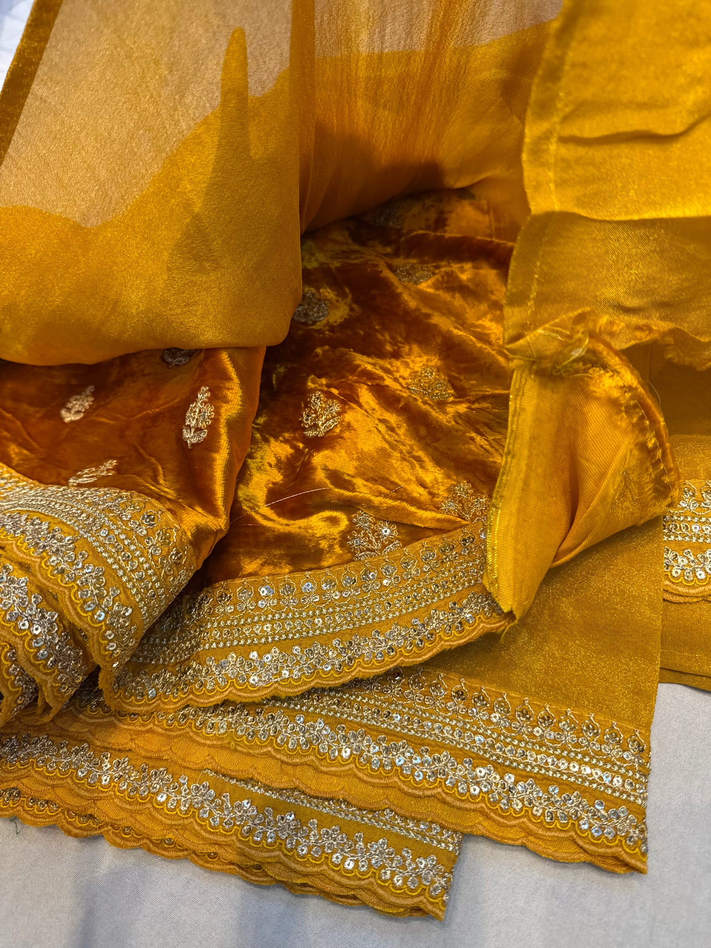 Yellow Sabyasachi inspired premium crepe silk saree